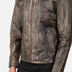 Mens Chocolate Brown Distressed Leather Jacket-2