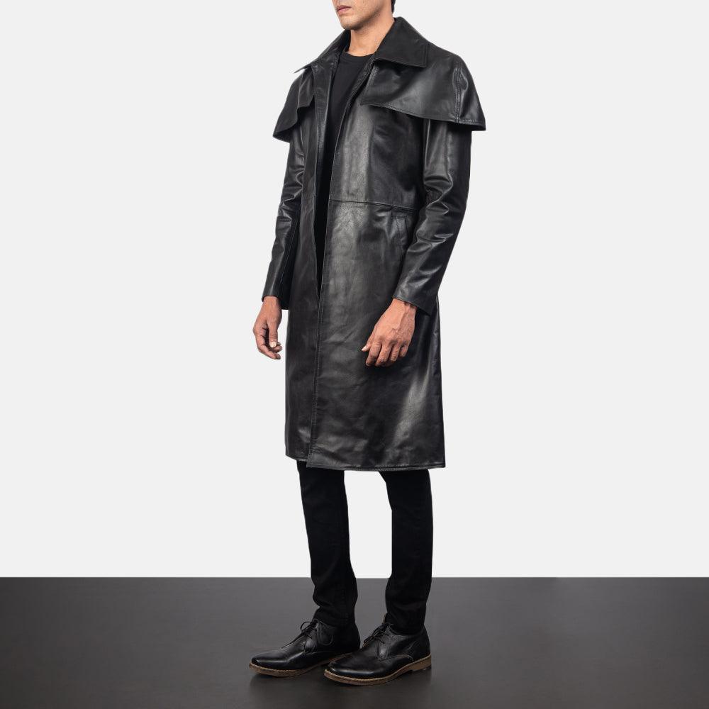 Mens Classic Black Leather Duster-4