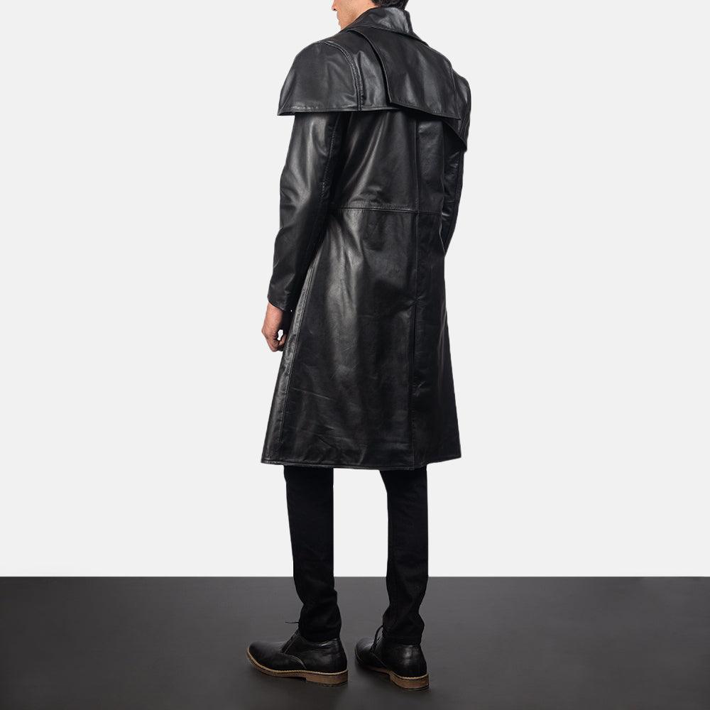 Mens Classic Black Leather Duster-3