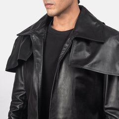 Mens Classic Black Leather Duster-2