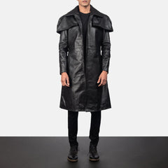 Mens Classic Black Leather Duster