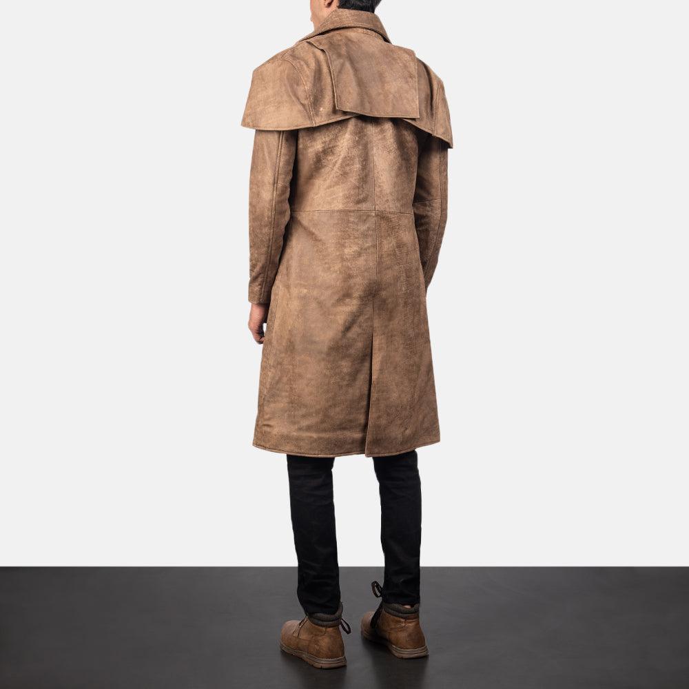 Mens Classic Brown Leather Duster-4
