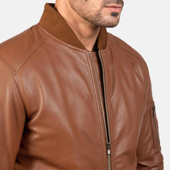 Classic Brown leather Bomber Jacket-1