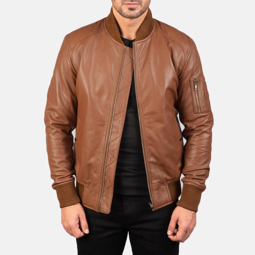Classic Brown leather Bomber Jacket