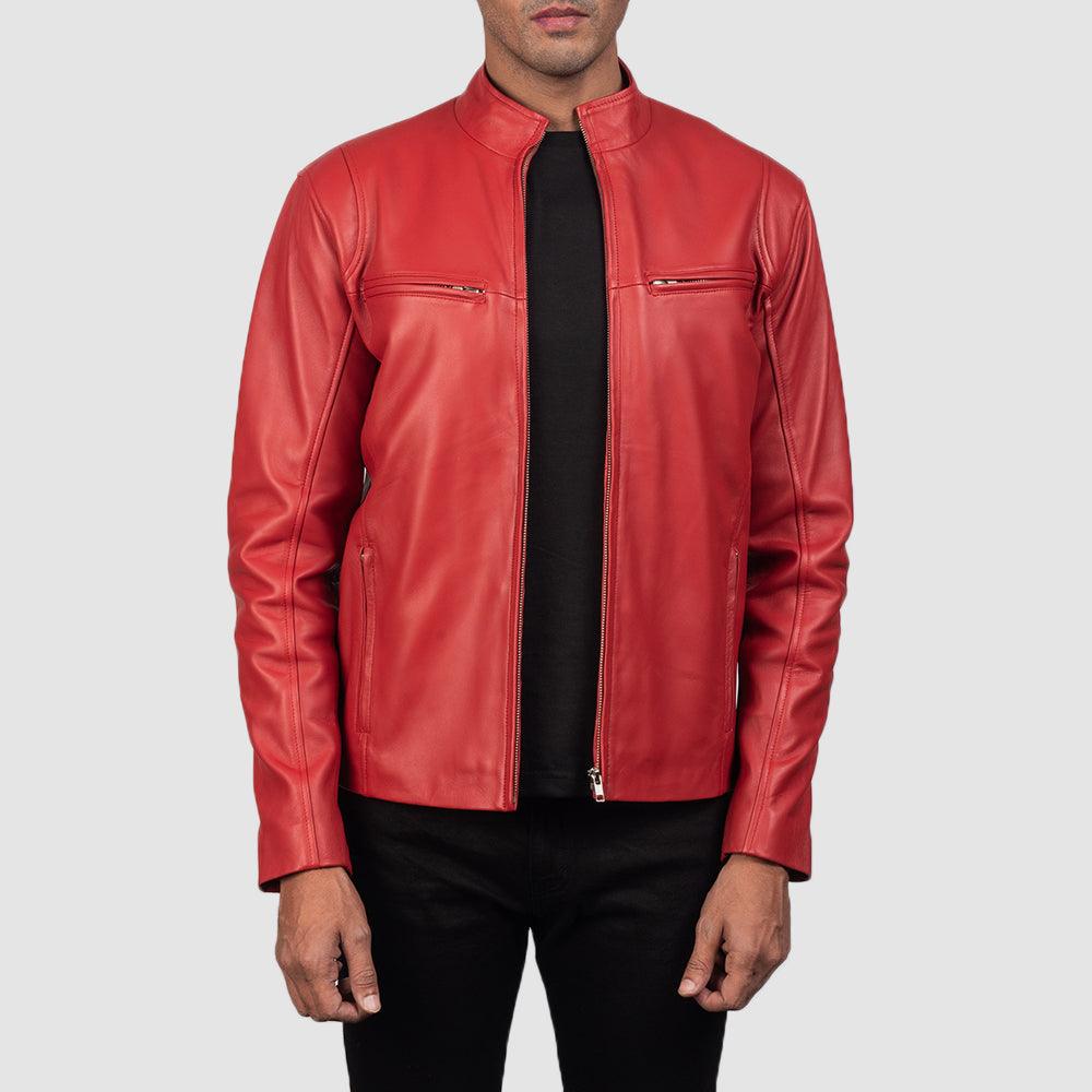 Mens Classic Red Leather fashion Jacket-4