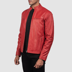 Mens Classic Red Leather fashion Jacket-3