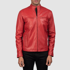 Mens Classic Red Leather fashion Jacket