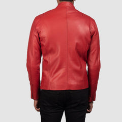 Mens Classic Red Leather fashion Jacket-2