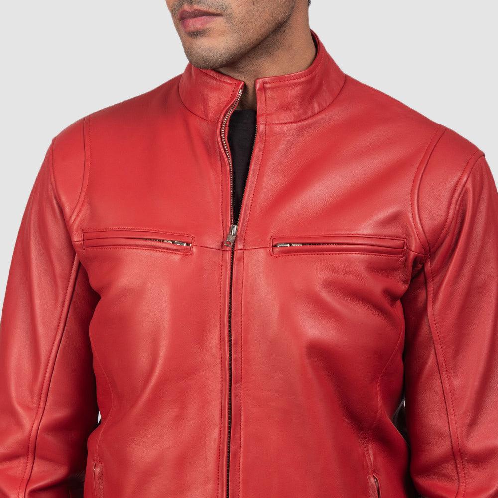 Mens Classic Red Leather fashion Jacket-1