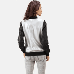 Cole Silver Leather Bomber Jacket Women-3