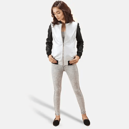 Cole Silver Leather Bomber Jacket Women-2