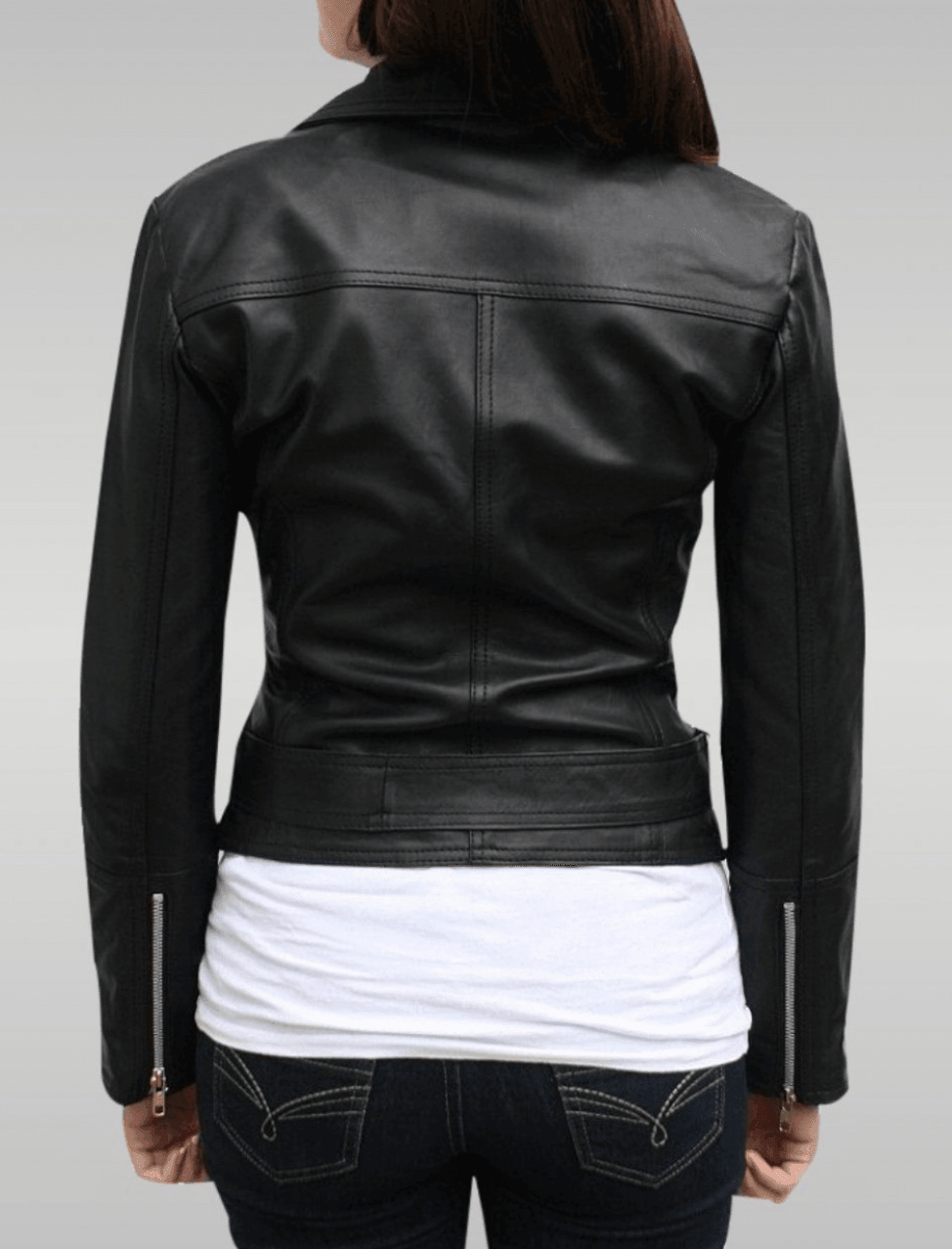 Country Chic Ladies Motorbike Black Leather Jacket Back