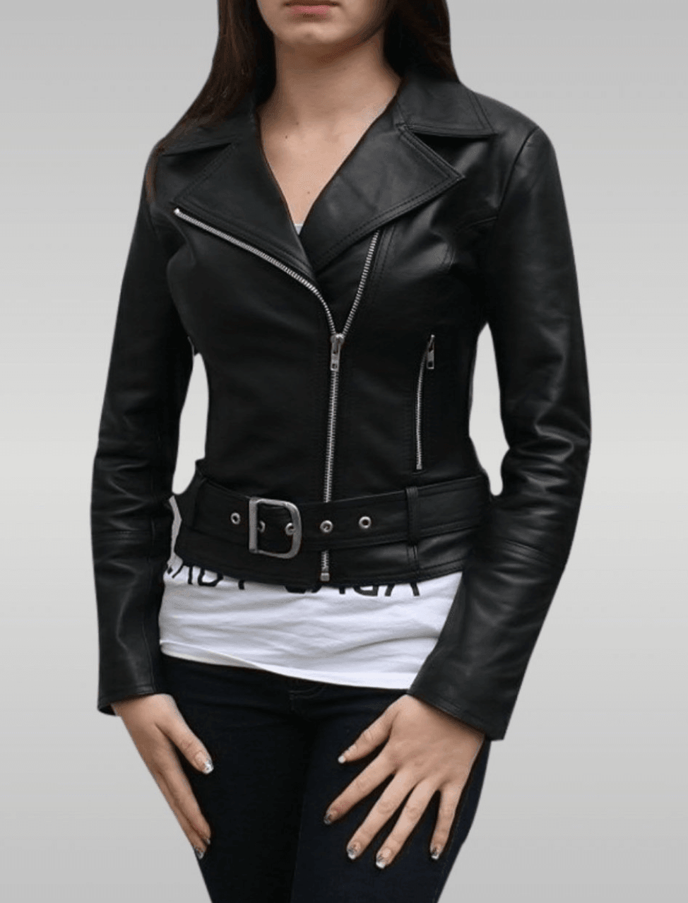 Country Chic Ladies Motorbike Black Leather Jacket Front