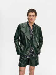 ﻿Croc-Embossed Leather Jacket For Men-1