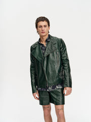 ﻿Croc-Embossed Leather Jacket For Men-2