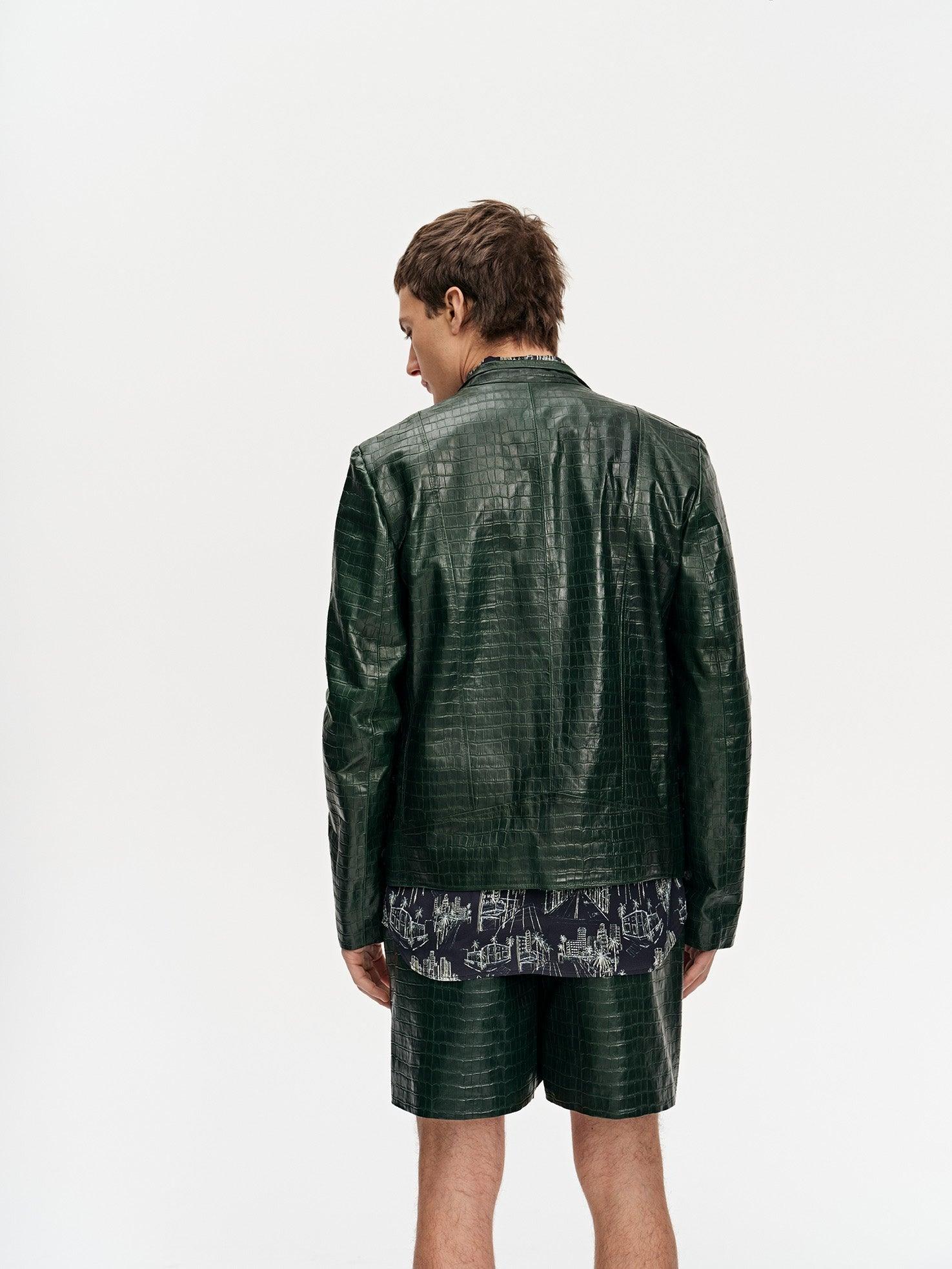 ﻿Croc-Embossed Leather Jacket For Men-4