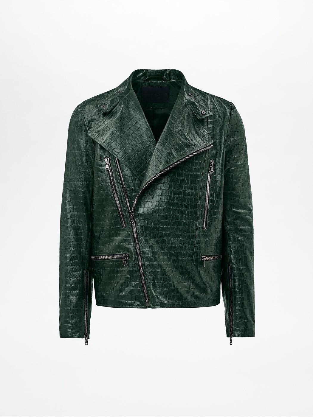 ﻿Croc-Embossed Leather Jacket For Men-5