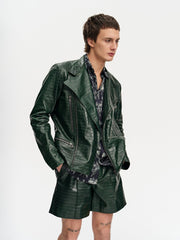 ﻿Croc-Embossed Leather Jacket For Men