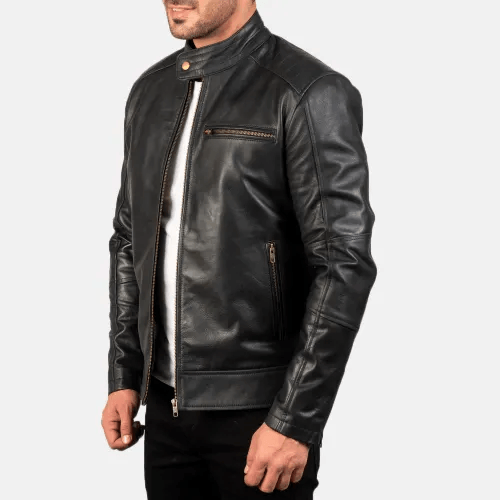 Dean Black Leather Biker Jacket Men-3