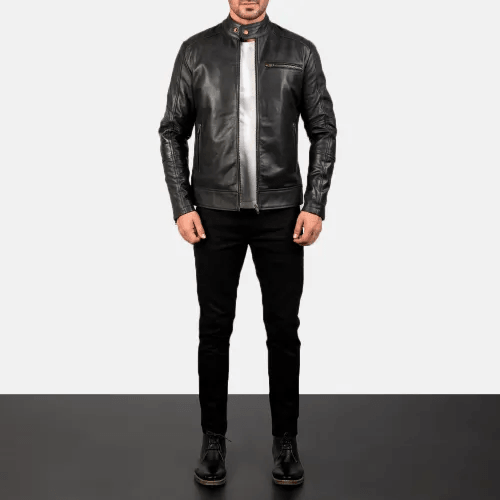 Dean Black Leather Biker Jacket Men-4
