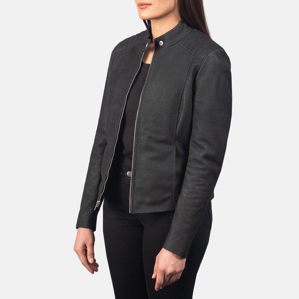 Womens Distressed Black Leather Jacket-4