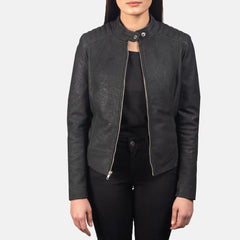 Womens Distressed Black Leather Jacket-3