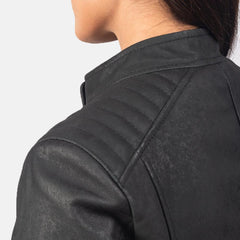 Womens Distressed Black Leather Jacket-1