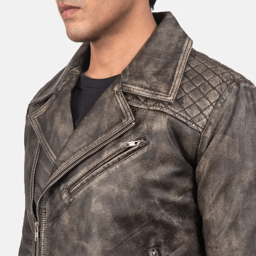 Distressed Leather Motorcycle Jacket Men-3