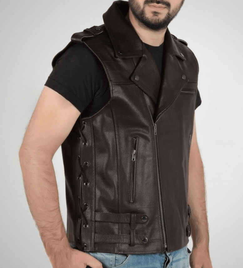 Enigma Brown Leather Vest Men-1