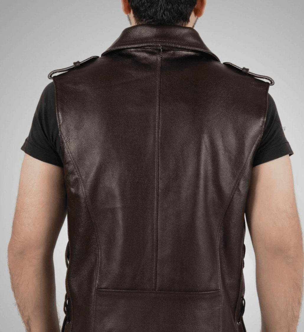 Enigma Brown Leather Vest Men-6