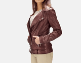 Exquisite Maroon Leather Biker Jacket-2