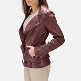 Exquisite Maroon Leather Biker Jacket-3