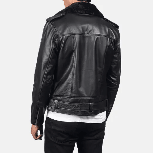 Furton Black Leather Biker Jacket Men-2