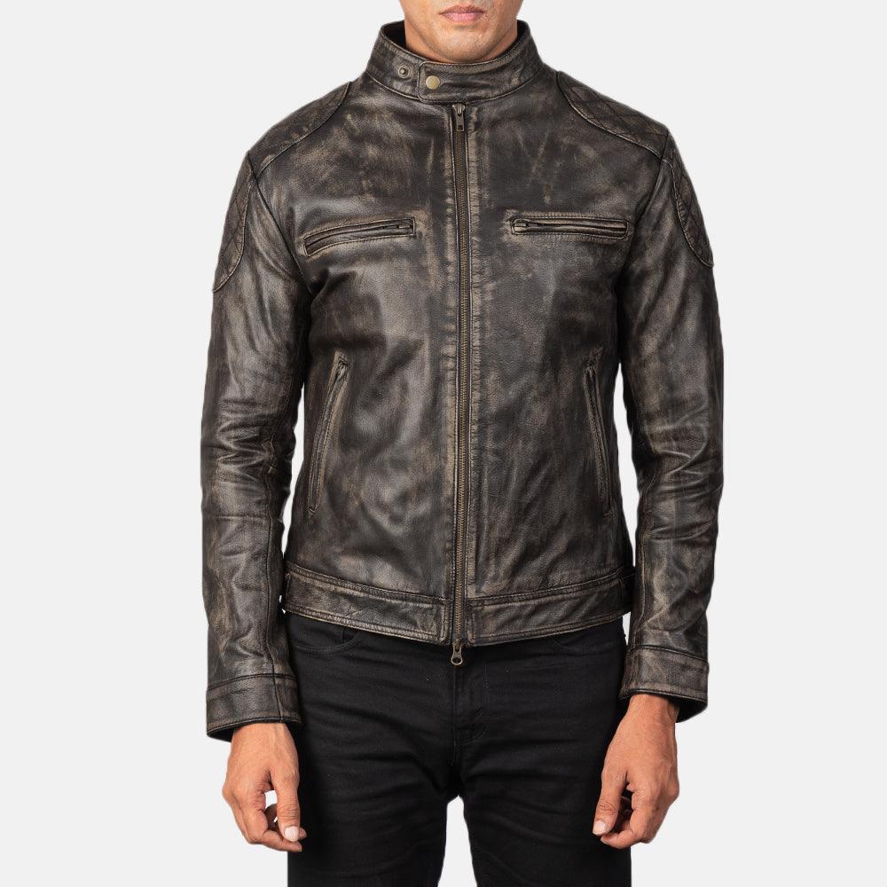 Mens Gatsby Distressed Brown Leather Jacket