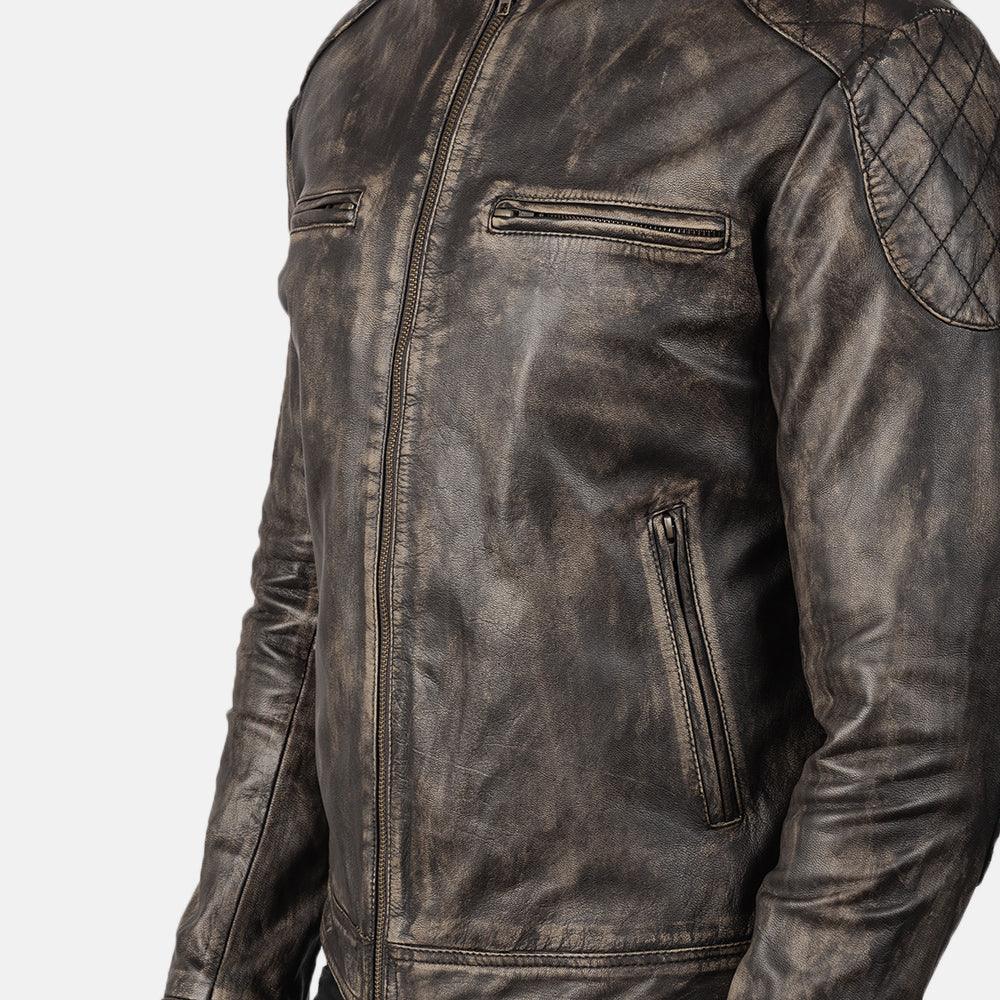 Mens Gatsby Distressed Brown Leather Jacket-1