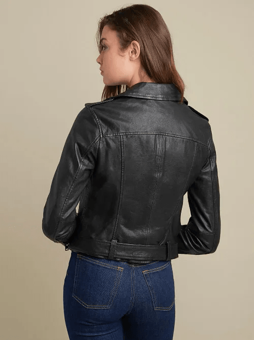 Womens Carly Genuine Leather Moto Jacket-2