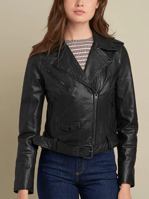 Womens Carly Genuine Leather Moto Jacket-1