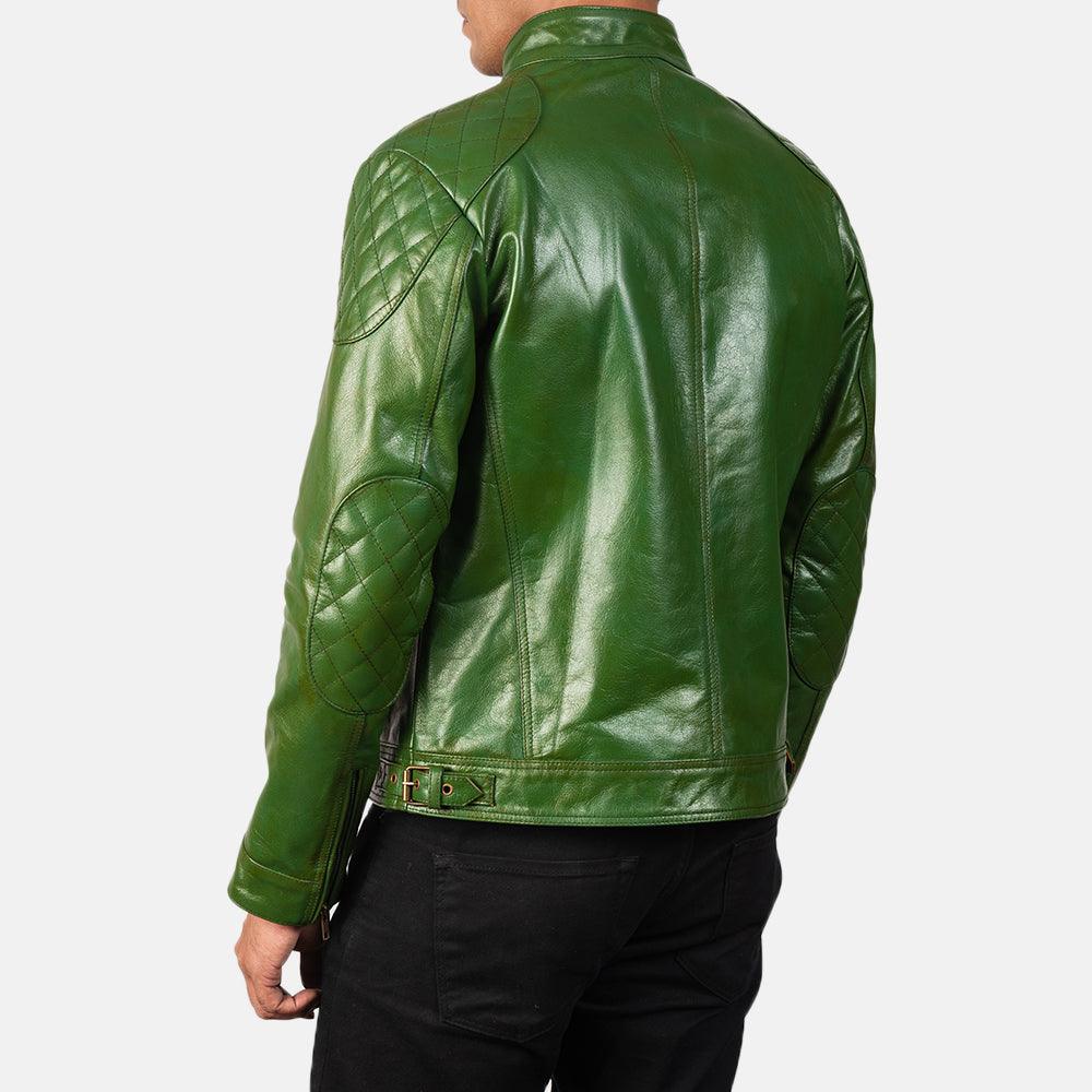 Green Leather Biker Jacket Men-2