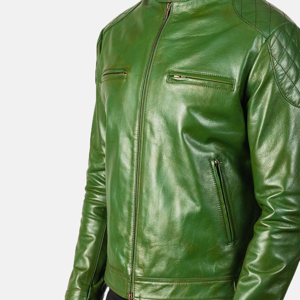 Green Leather Biker Jacket Men-1