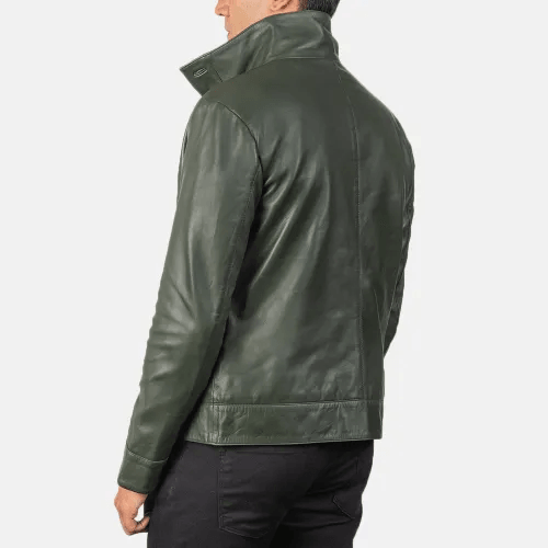 Mens Green Leather Bomber Jacket-2