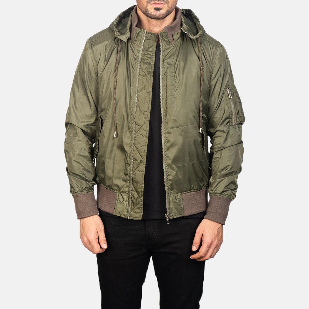 Mens Hanklin Ma-1 Green Hooded Bomber Jacket-3