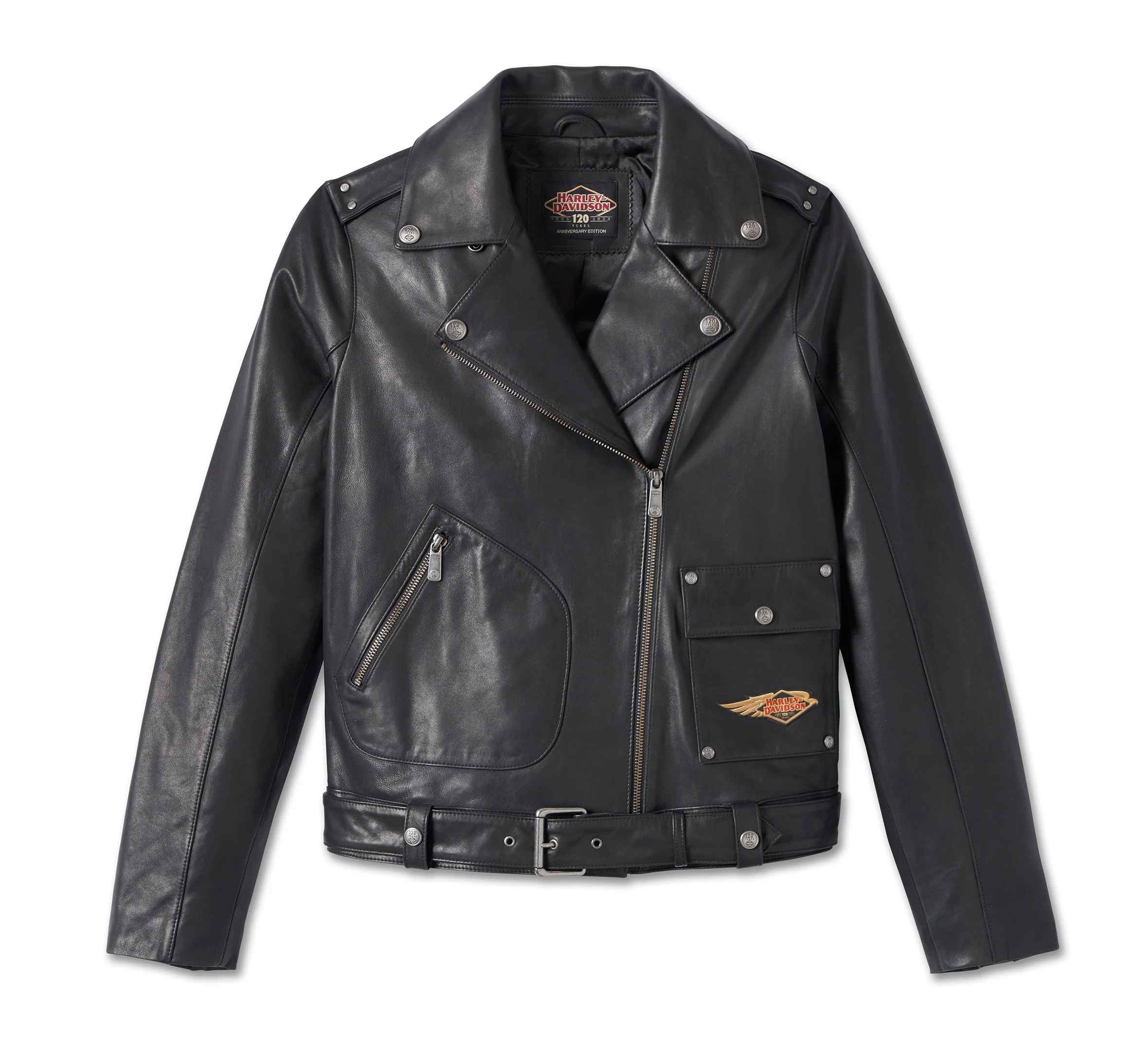 Harley-Davidson-Womens-D-Pocket-Black-Biker-Leather-Jacket-Front