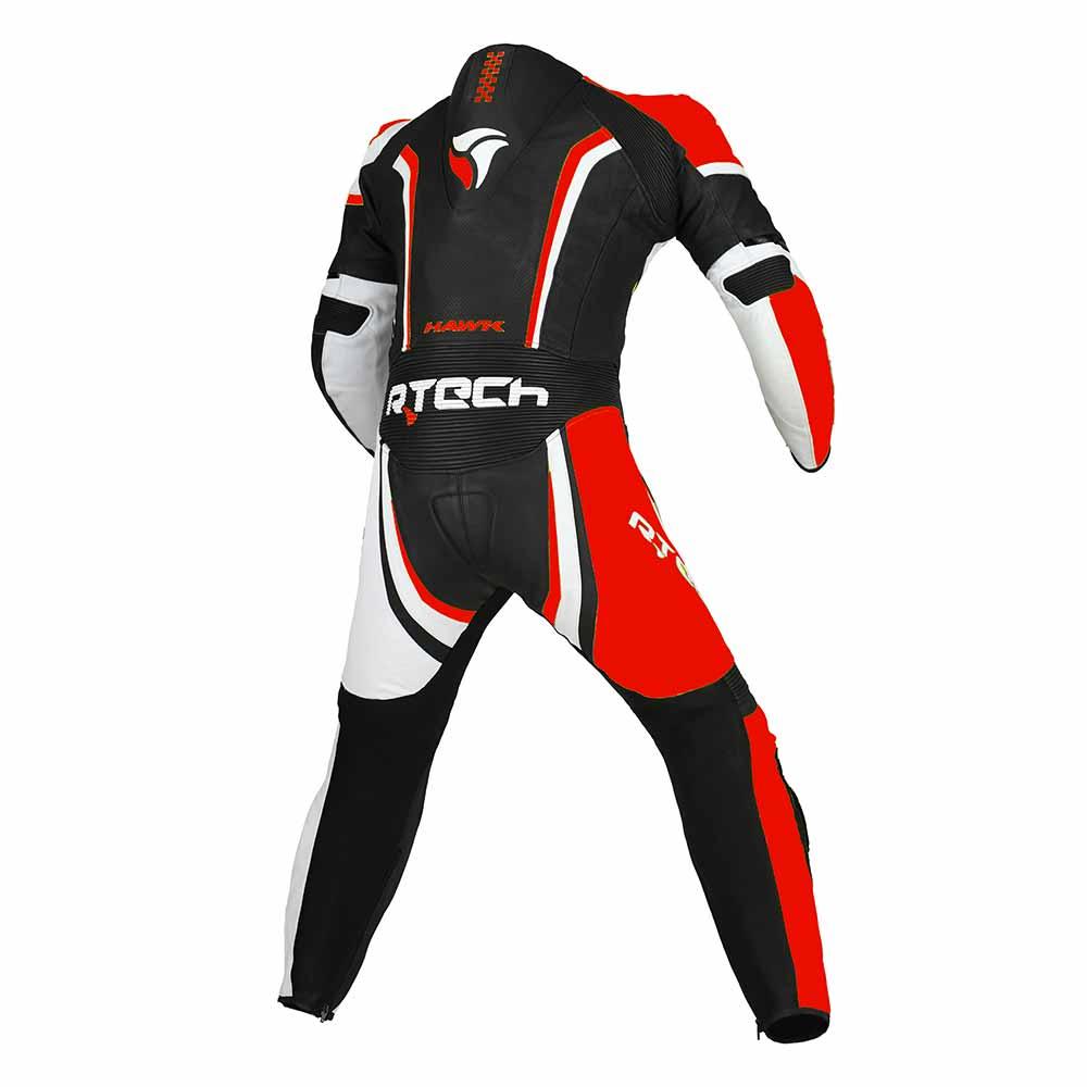 Hawk 1PC Leather Motorcycle Racing Suit Black White Red Back