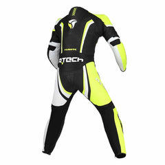 Hawk 1PC Leather Motorcycle Racing Suit Black White Yellow Back