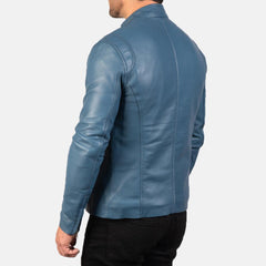 Ionic Blue Leather Biker Jacket-2