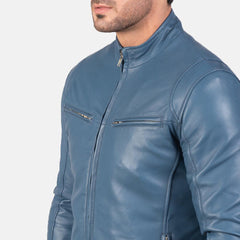 Ionic Blue Leather Biker Jacket-1