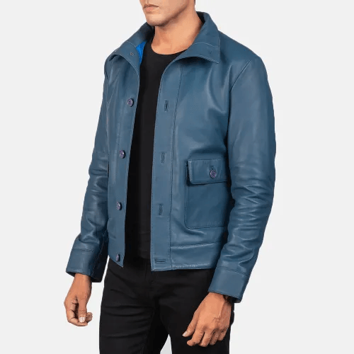 Mens Ionic Blue Leather Bomber Jacket – Leather Jacket Gear