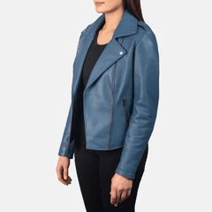 Womens Ionic Blue Leather Ladies Jacket-1