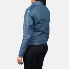 Womens Ionic Blue Leather Ladies Jacket-3