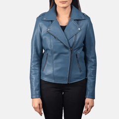 Womens Ionic Blue Leather Ladies Jacket